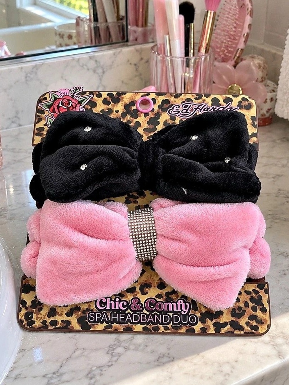 Ed Hardy Spa Headband Duo Pink & Black NWT
